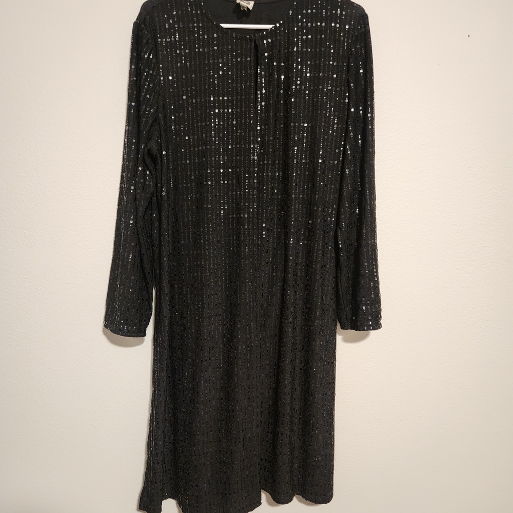Anne Klein Black Sequin Duster Cover Top XL Elegant Evening Layer - Picture 4 of 8
